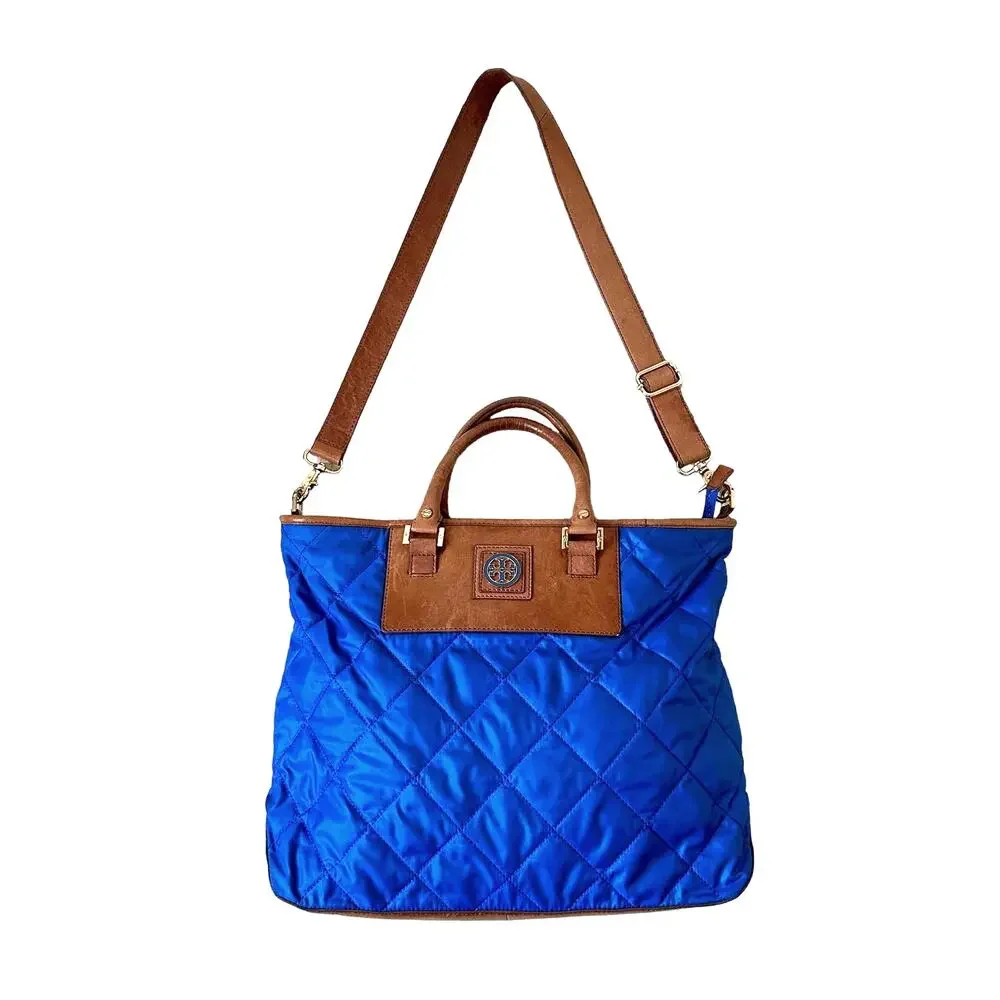 Tory Burch Large Royal Blue Quilted Tote Shoulder Bag